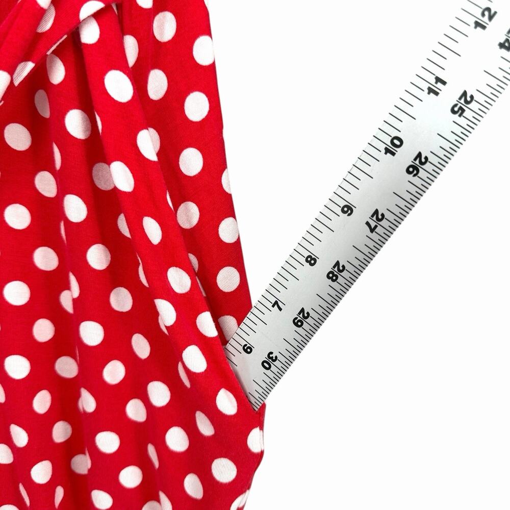 Popyoung Red Polka Dot Dress Sz L Lightweight Short Sleeve Pockets Tunic - Picture 5 of 8